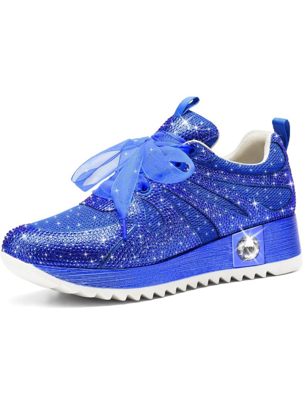 Women's Blue With Mesh Glitter Sparkly Rhinestone High Top Trendy Sequin Sneaker